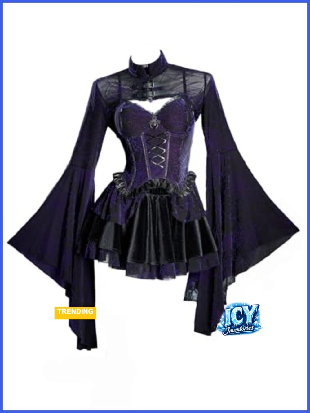 Gothic Punk Corset Dress with Velvet Flocked Tulle Skirt